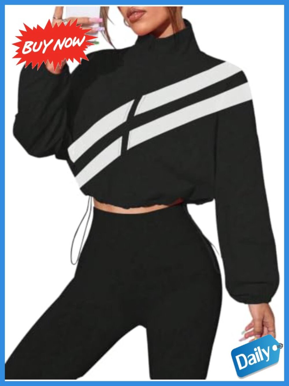 Striped Windbreaker Jacket Sporty Zip Up Long Sleeve Cropped Athletic